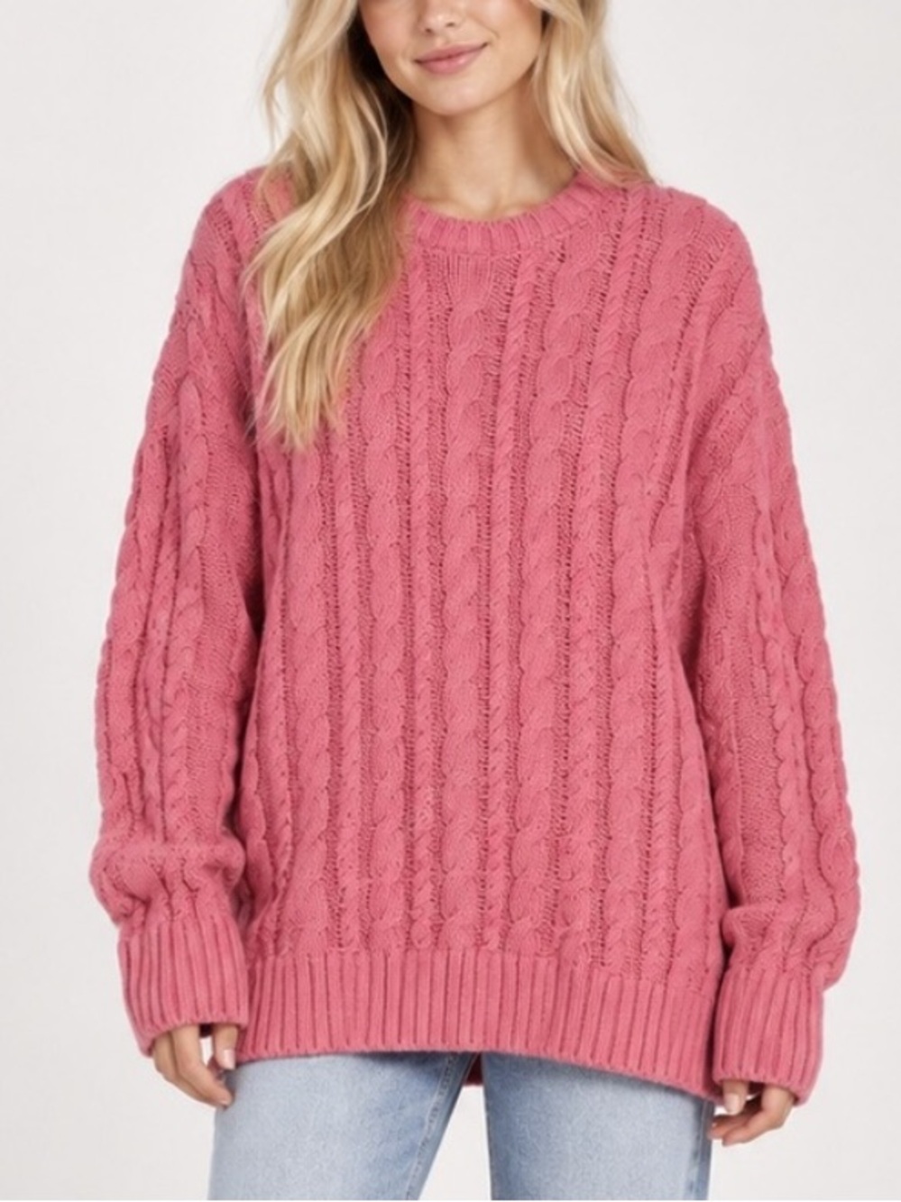 Show Me Your Mumu Day to Day Pink Cable Knit Sweater Size Large 6130